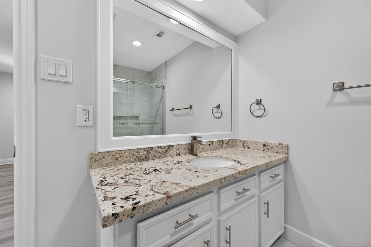 Bathroom, Dual Sink Vanities, Glass Shower, Interior, Recessed Lighting
