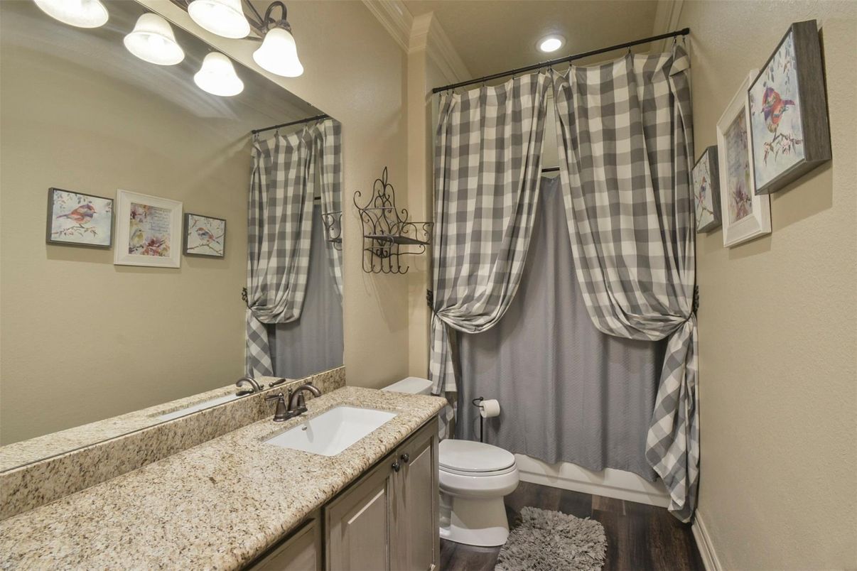 Bathroom, Interior, Recessed Lighting, Wood Texture Flooring