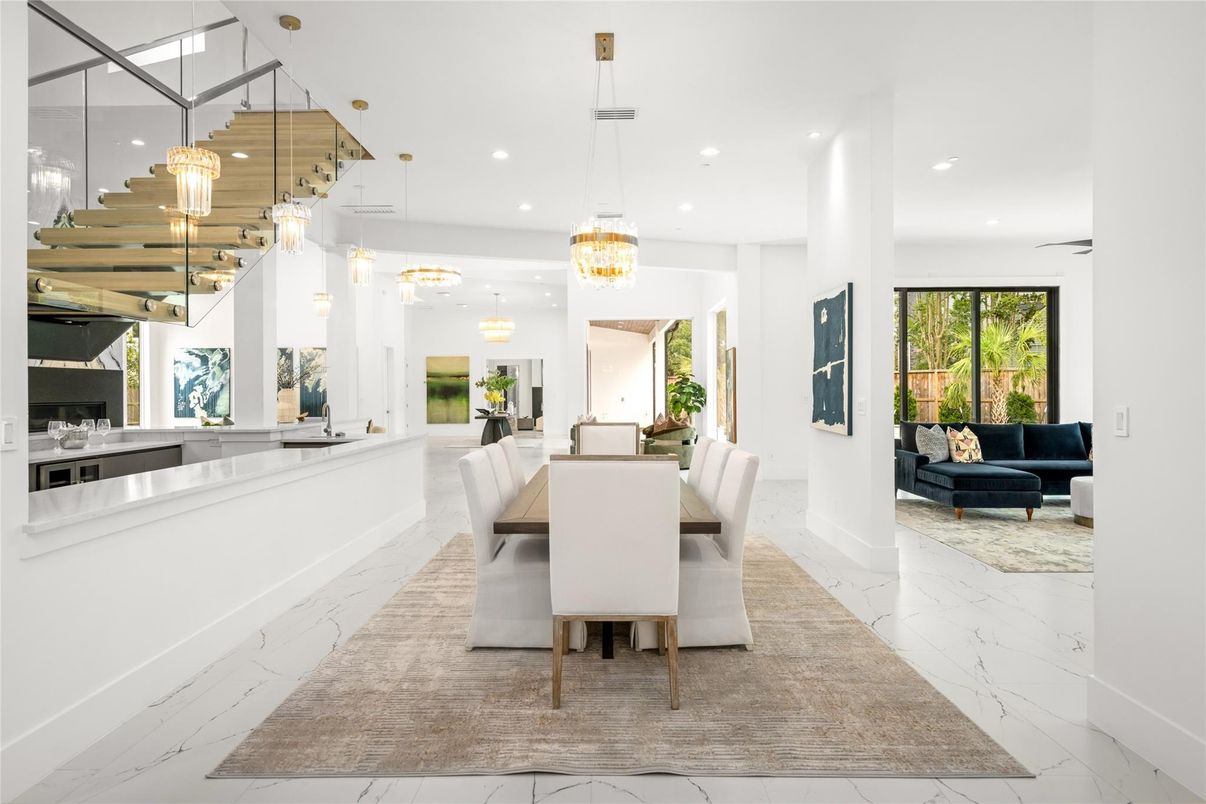 Dining room, Interior, Marble, Pendant Lights, Recessed Lighting