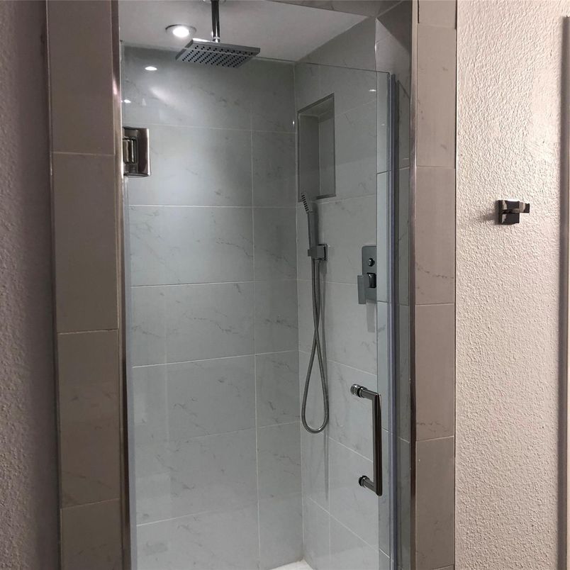 Bathroom, Glass Shower, Interior, Marble Walls, Recessed Lighting
