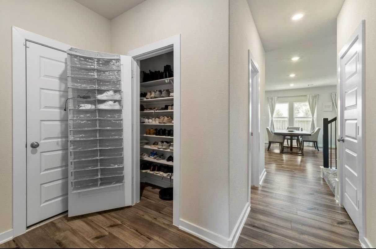 Dining room, Interior, Recessed Lighting, Wood Texture Flooring