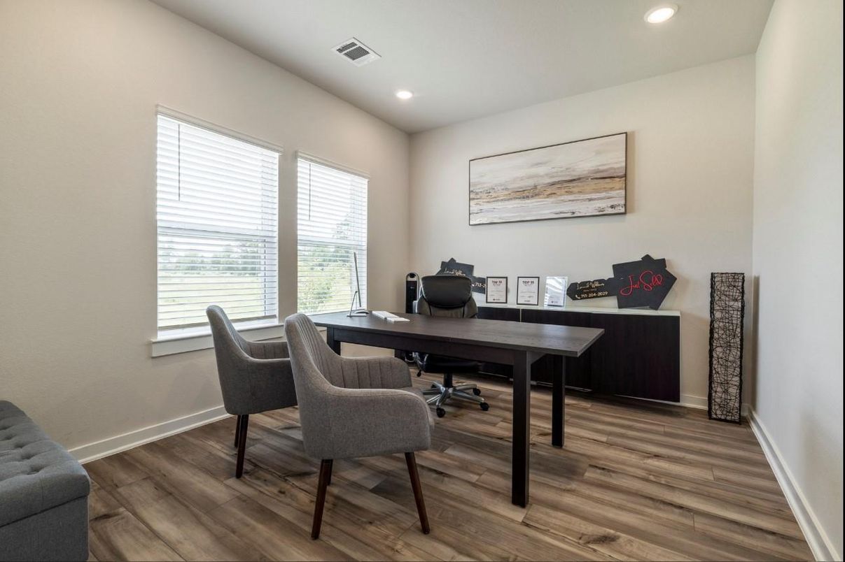 Home Office, Interior, Recessed Lighting, Wood Texture Flooring