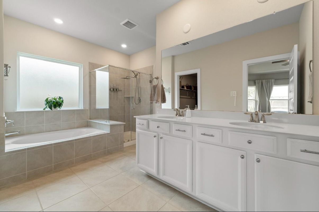 Bathroom, Dual Sink Vanities, Glass Shower, Interior, Recessed Lighting