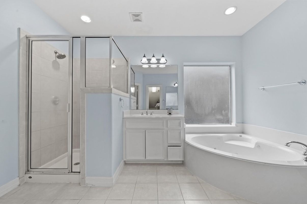 Bathroom, Dual Sink Vanities, Glass Shower, Interior, Recessed Lighting