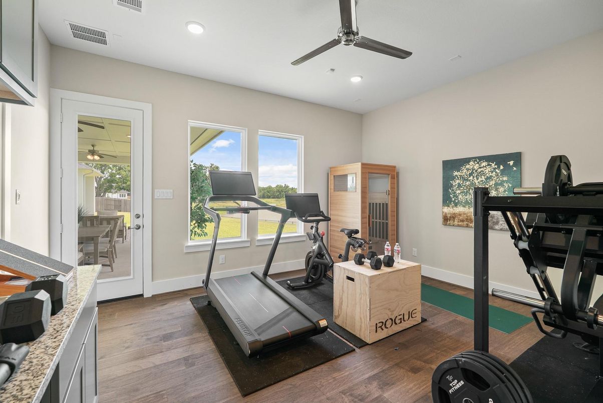 Fitness Equipment, Interior, Recessed Lighting, Wood Texture Flooring