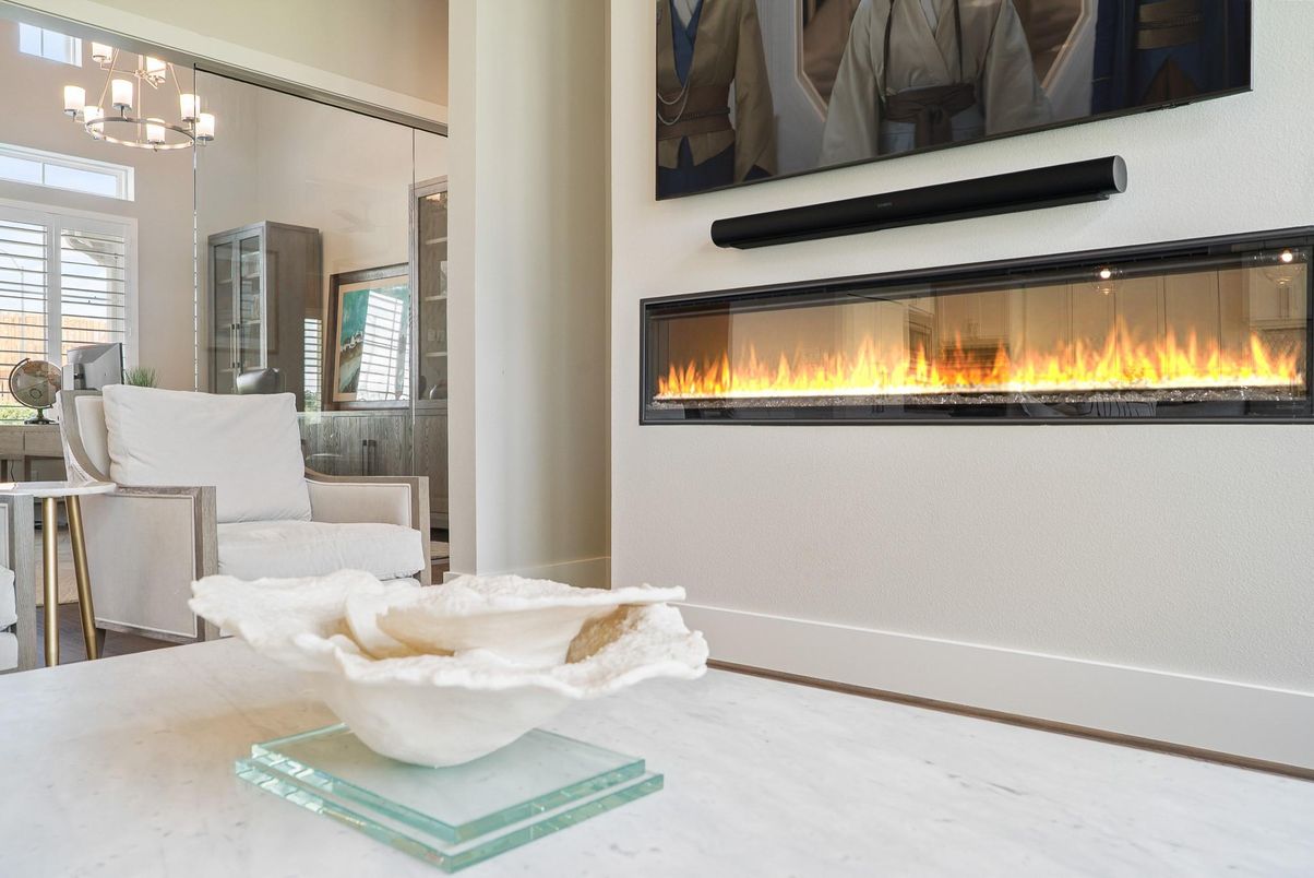 Chandelier, Fireplace, Interior
