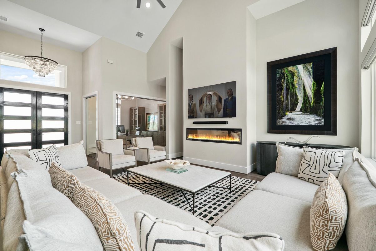 Fireplace, Interior, Living room, Pendant Lights, Recessed Lighting