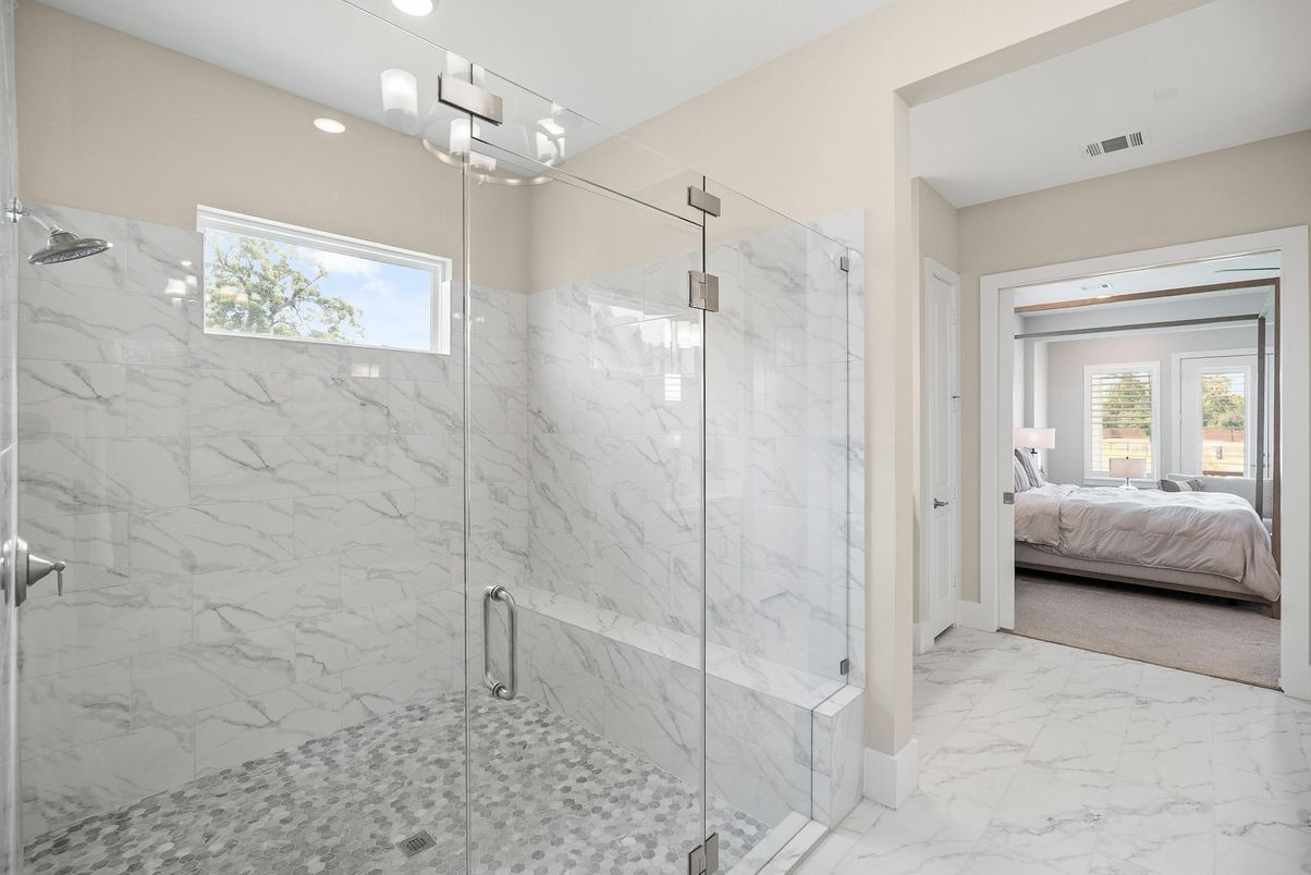 Bathroom, Bedroom, Glass Shower, Interior, Marble, Marble Walls, Recessed Lighting