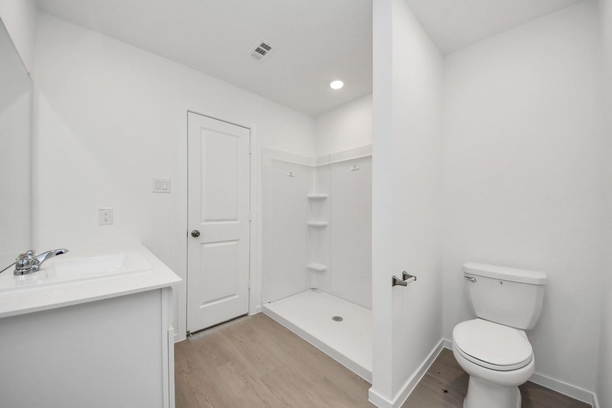Bathroom, Interior, Recessed Lighting, Wood Texture Flooring