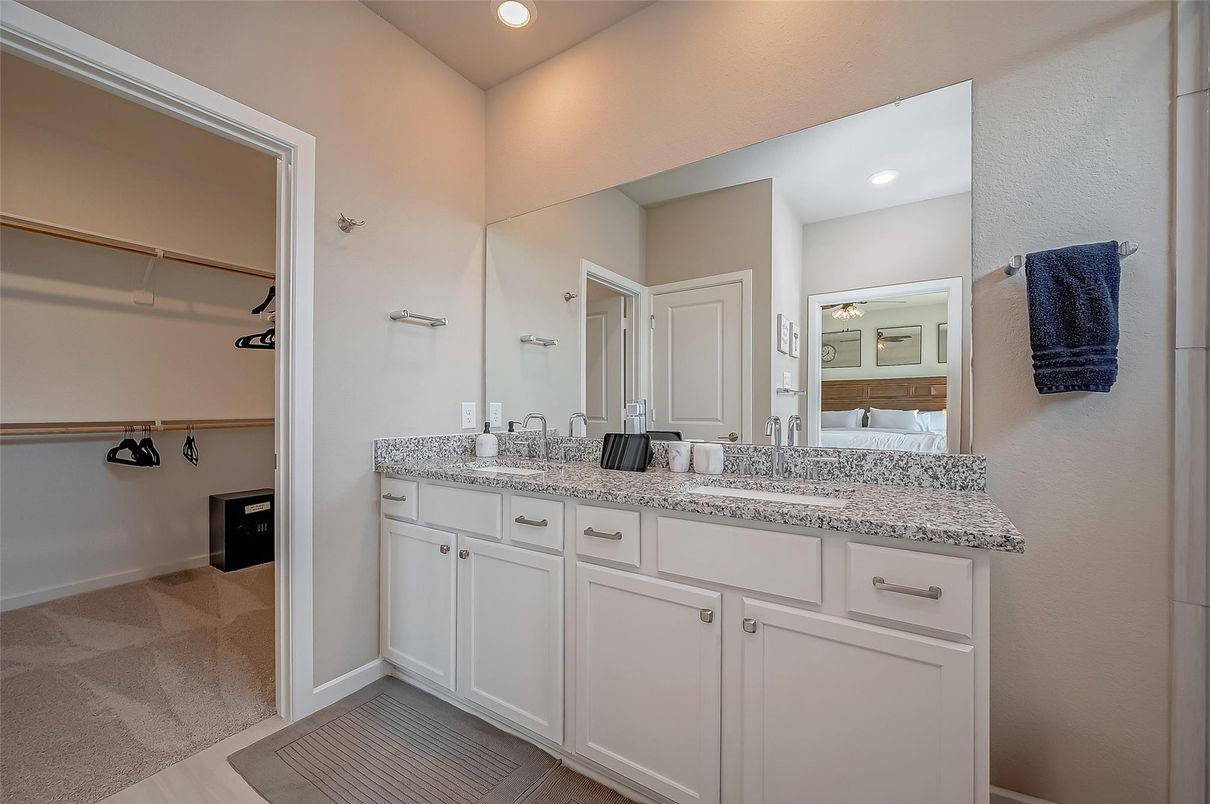 Bathroom, Dual Sink Vanities, Interior, Recessed Lighting, Walk-in Closets