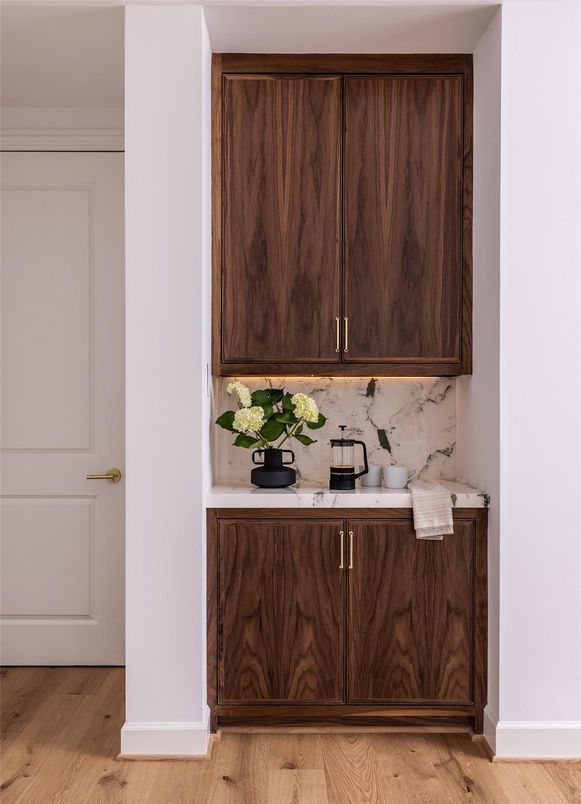Interior, Kitchen, Marble Walls, Wood Texture Flooring