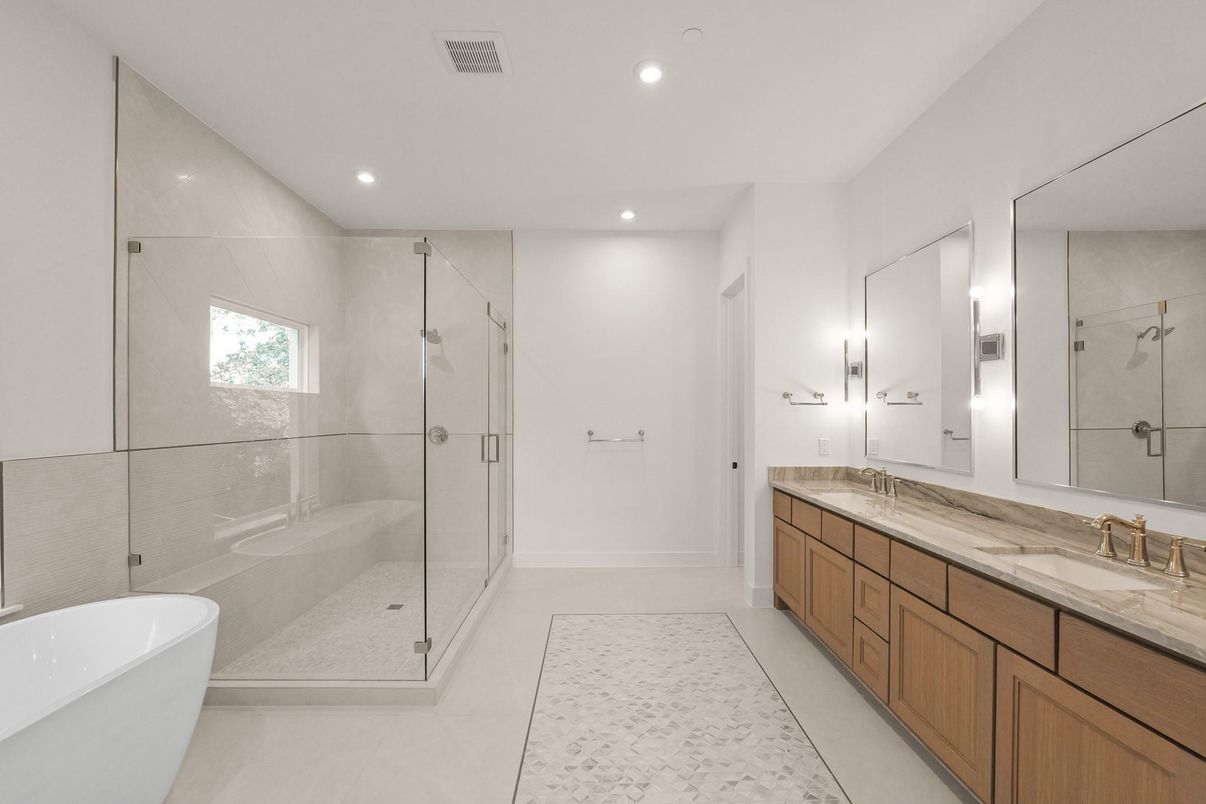 Bathroom, Dual Sink Vanities, Free Standing Baths, Glass Shower, Interior, Recessed Lighting