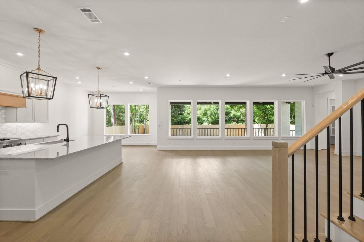 Interior, Kitchen, Pendant Lights, Recessed Lighting, Wood Texture Flooring
