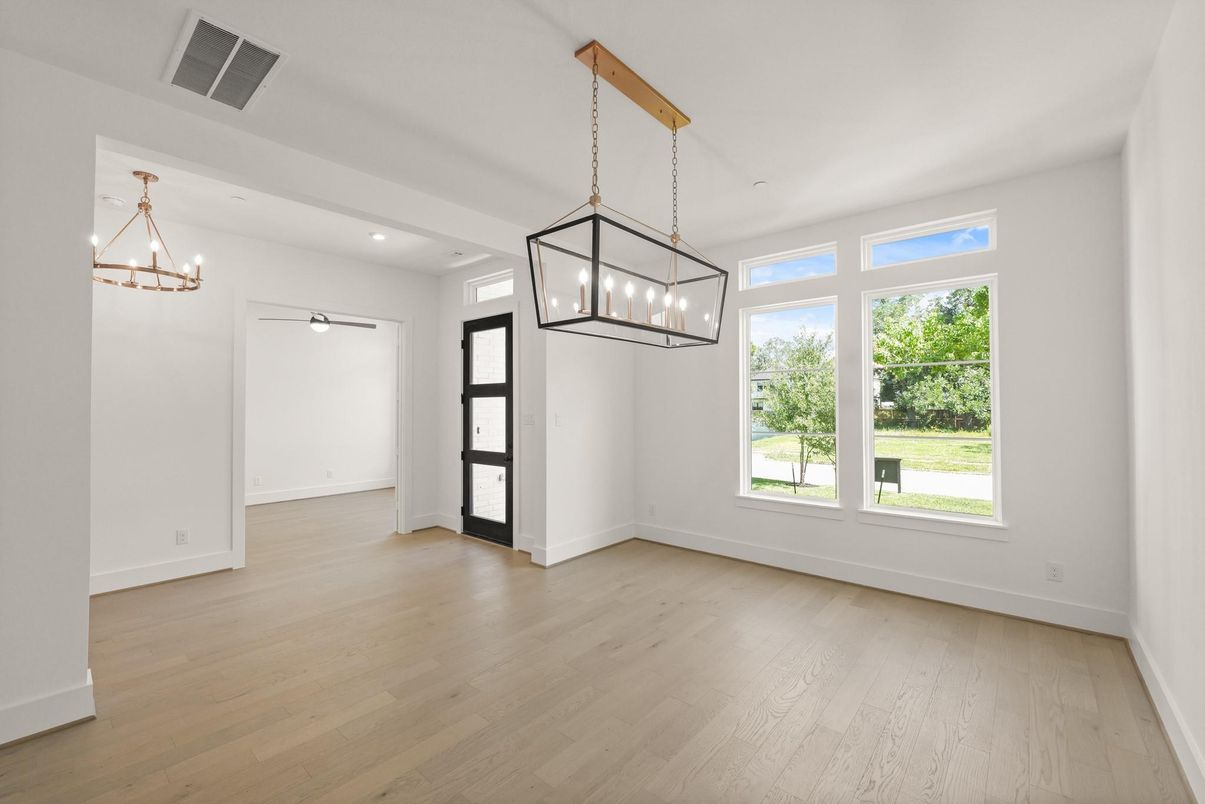 Empty room, Interior, Pendant Lights, Recessed Lighting, Wood Texture Flooring
