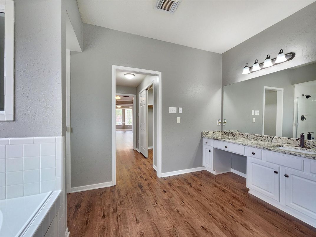 Bathroom, Dual Sink Vanities, Interior, Wood Texture Flooring