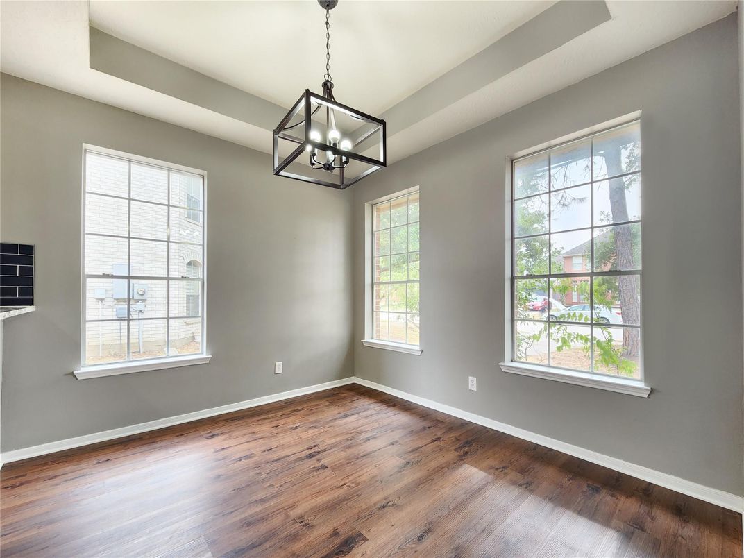 Empty room, Interior, Pendant Lights, Wood Texture Flooring