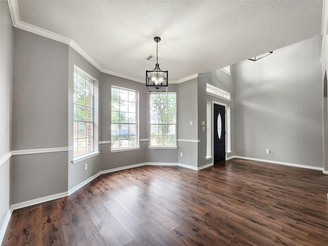 Empty room, Interior, Pendant Lights, Wood Texture Flooring