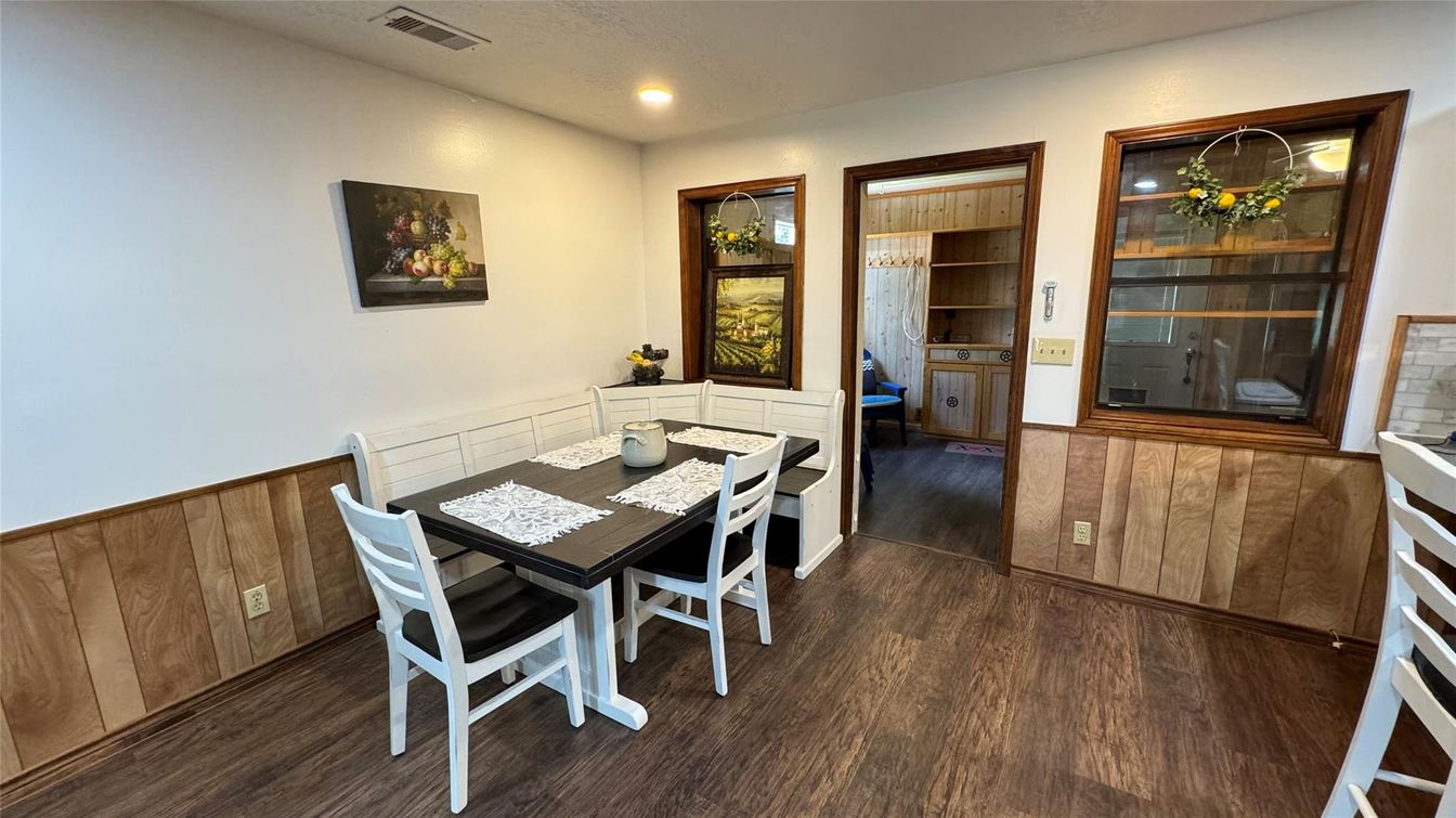 Dining room, Interior, Recessed Lighting, Wood Texture Flooring