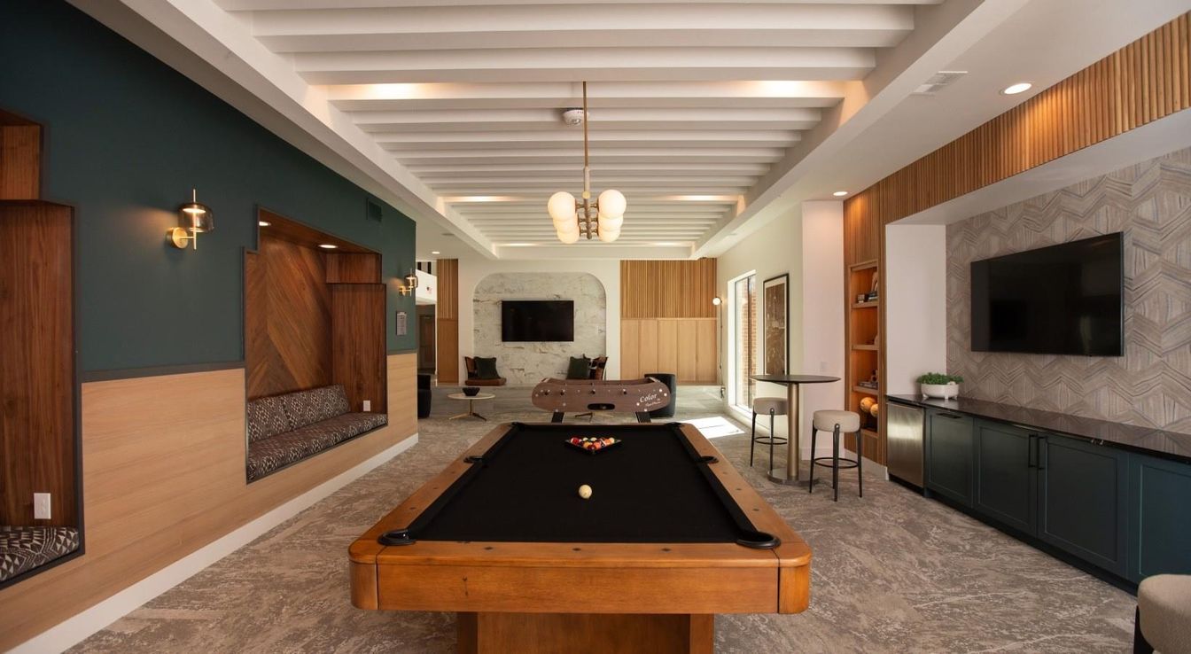 Billiard Table, Game Room, Interior, Pendant Lights, Recessed Lighting