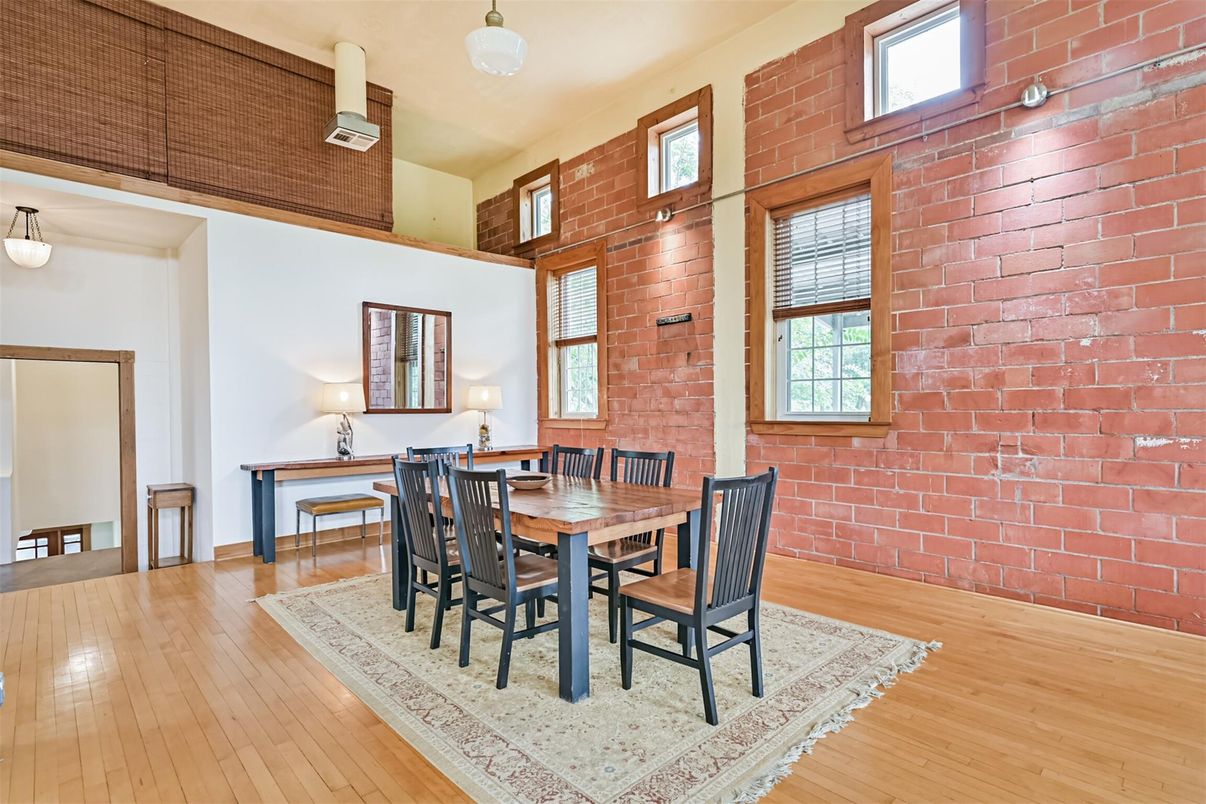Dining room, Interior, Stone Walls, Wood Texture Flooring