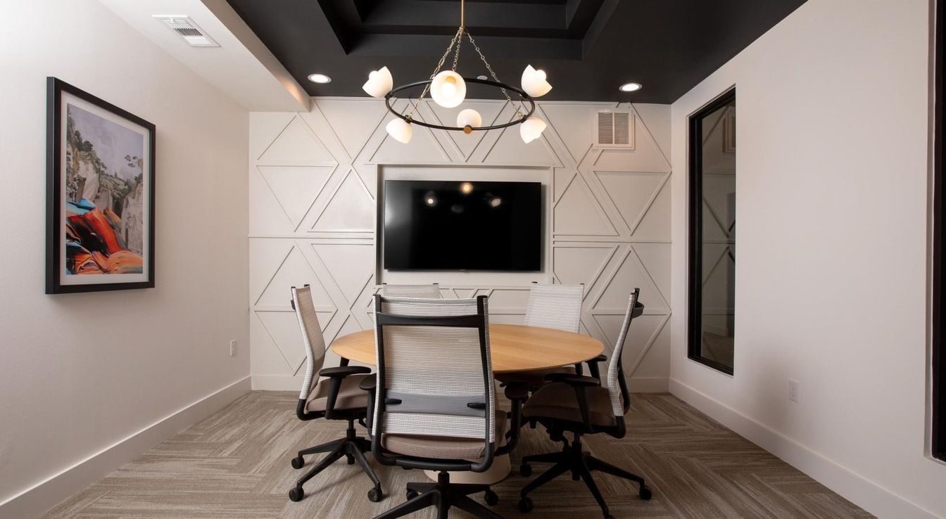Home Office, Interior, Pendant Lights, Recessed Lighting, Wood Texture Flooring