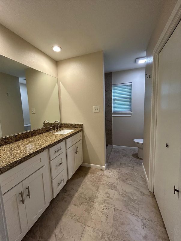 Bathroom, Dual Sink Vanities, Interior, Marble, Recessed Lighting