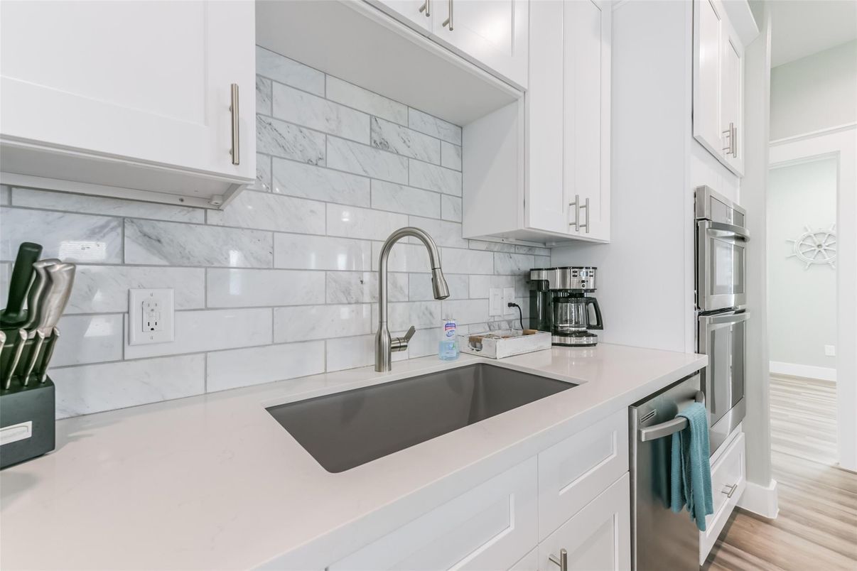 Interior, Kitchen, Marble Walls, Wood Texture Flooring