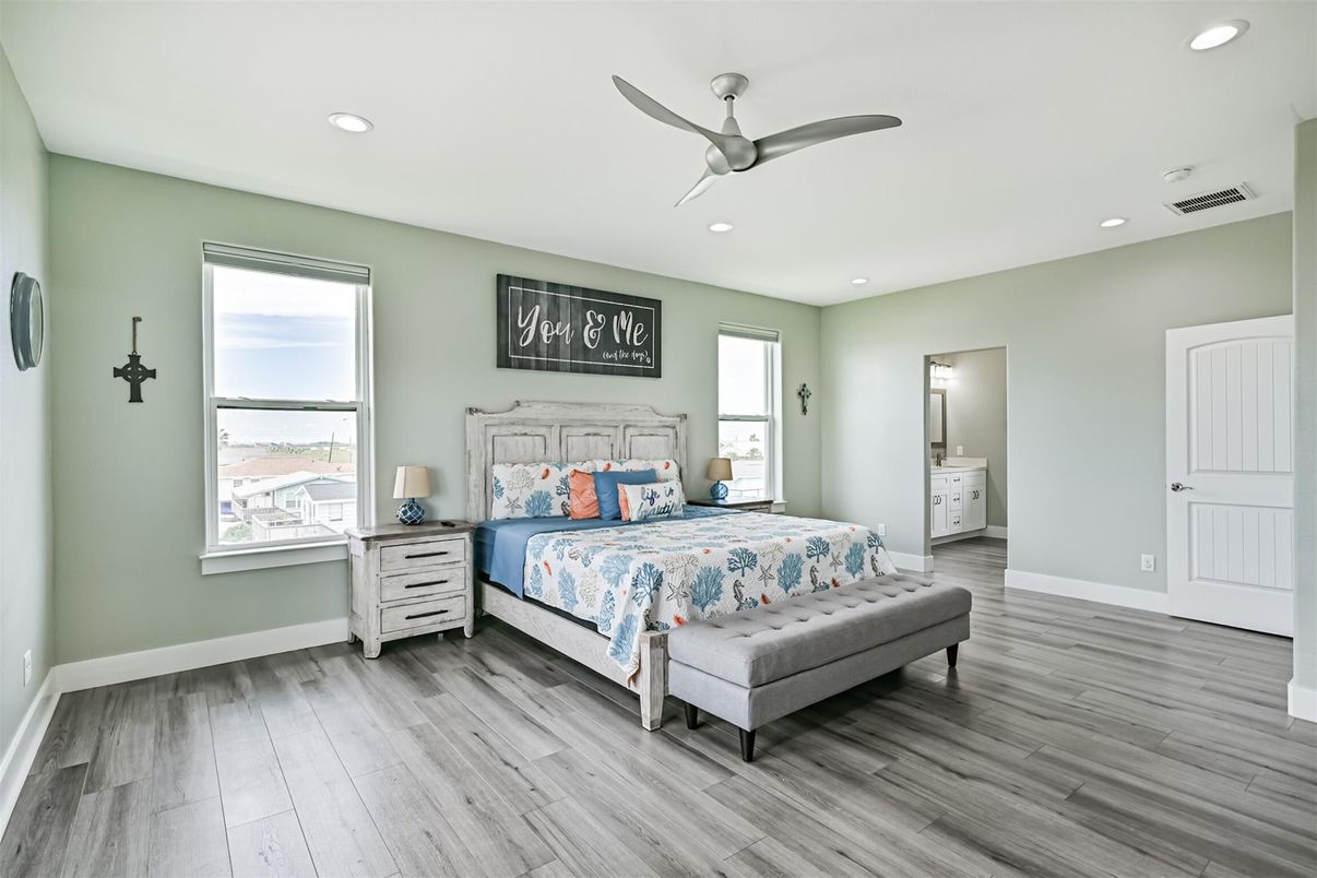 Bedroom, Interior, Recessed Lighting, Wood Texture Flooring