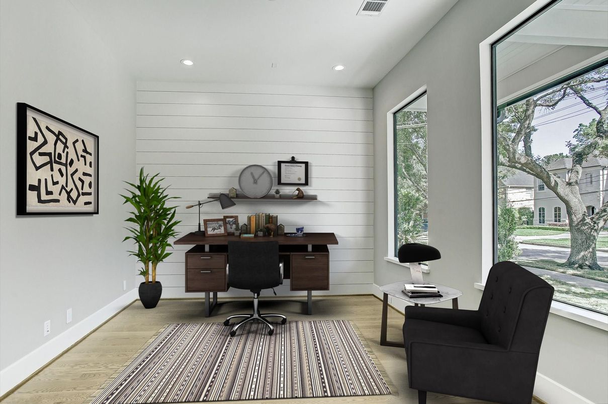 Home Office, Interior, Recessed Lighting, Wood Texture Flooring