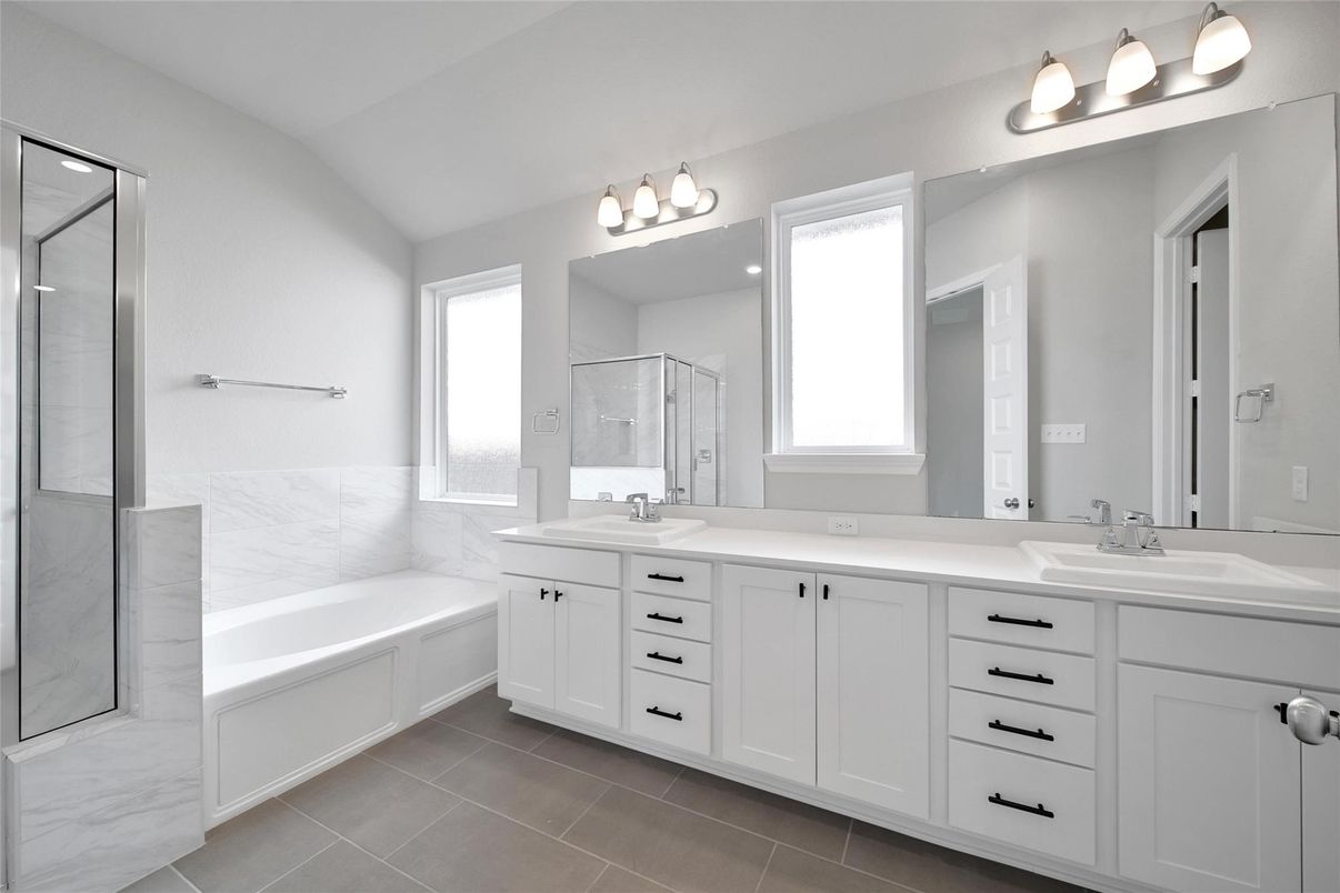Bathroom, Dual Sink Vanities, Glass Shower, Interior