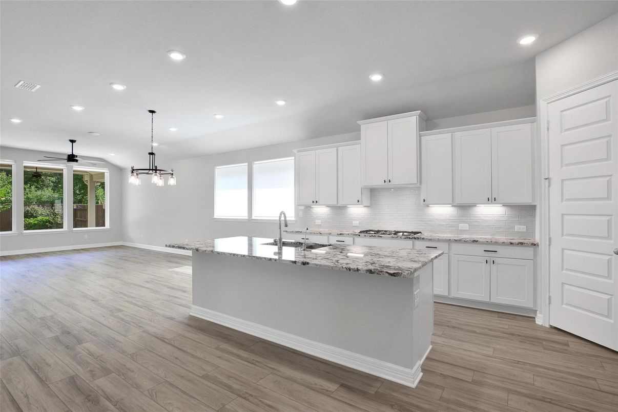 Interior, Kitchen, Pendant Lights, Recessed Lighting, Wood Texture Flooring
