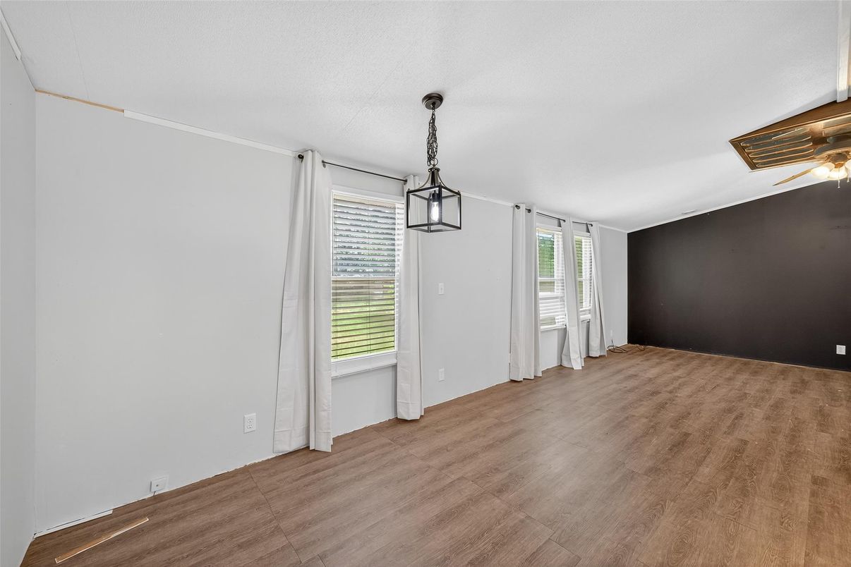 Empty room, Interior, Pendant Lights, Wood Texture Flooring