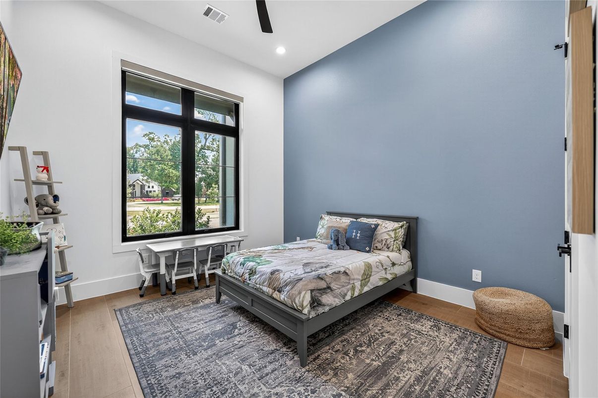Bedroom, Interior, Recessed Lighting, Wood Texture Flooring