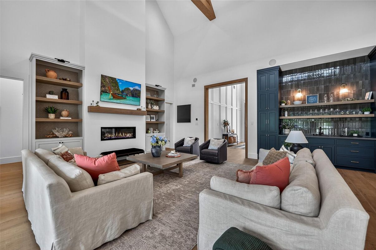 Fireplace, Interior, Living room, Wooden Beams, Wood Texture Flooring