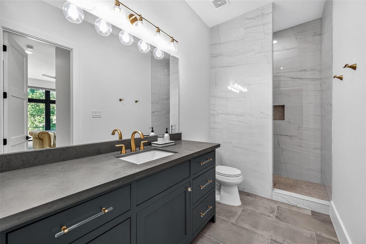 Bathroom, Glass Shower, Interior, Marble Walls