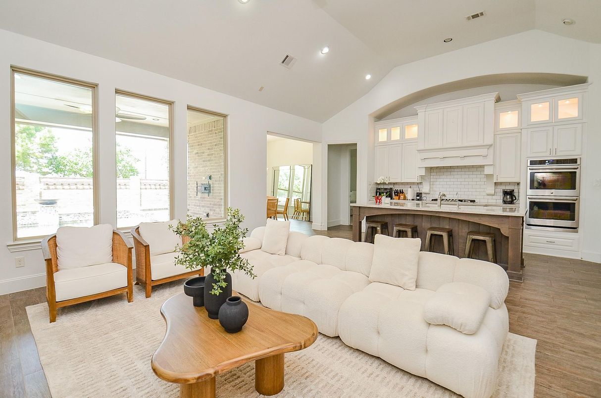 Interior, Kitchen, Living room, Recessed Lighting, Stainless Steel Appliances, Wood Texture Flooring