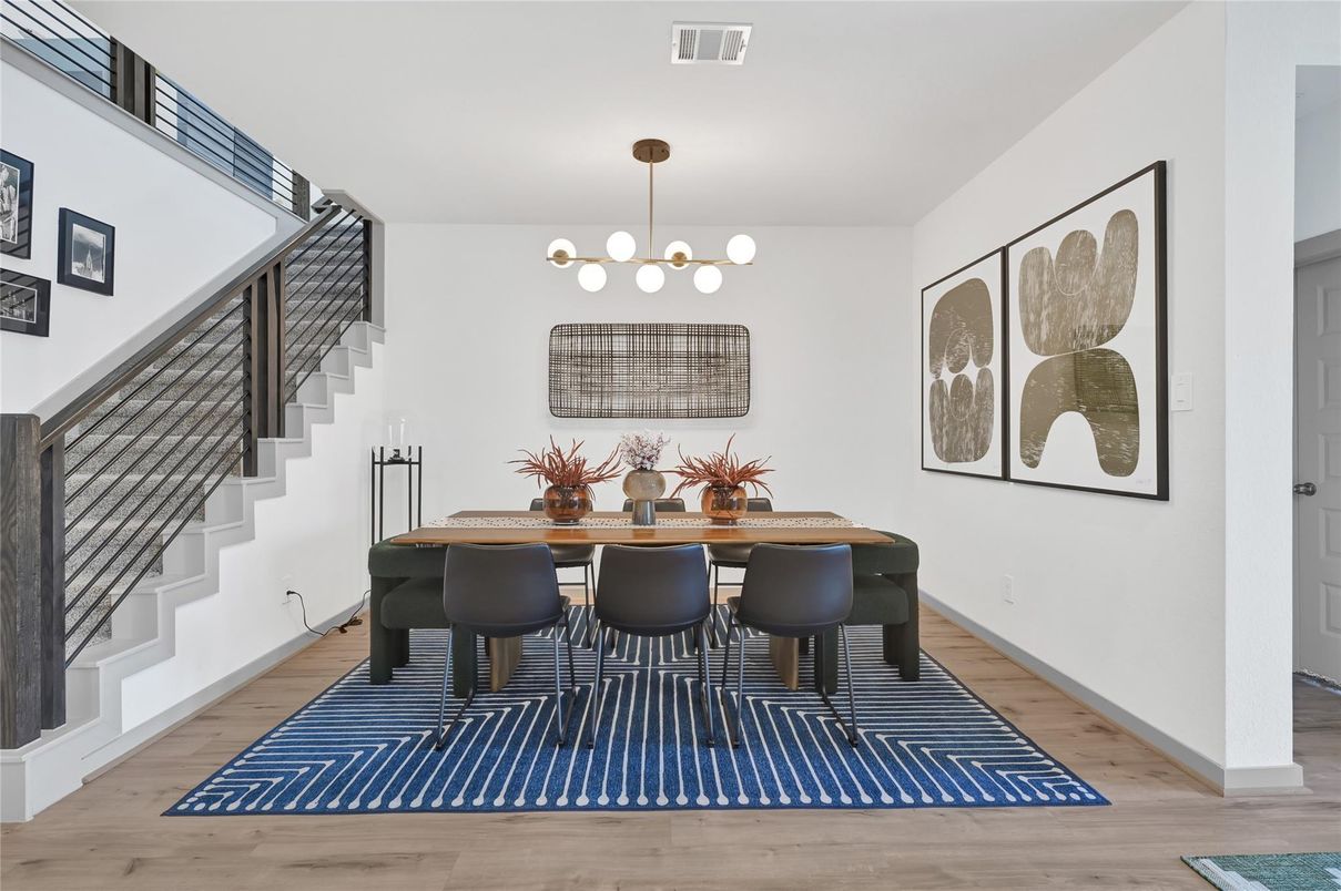 Dining room, Interior, Pendant Lights, Wood Texture Flooring