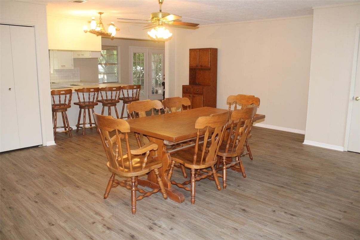 Chandelier, Dining room, Interior, Wood Texture Flooring