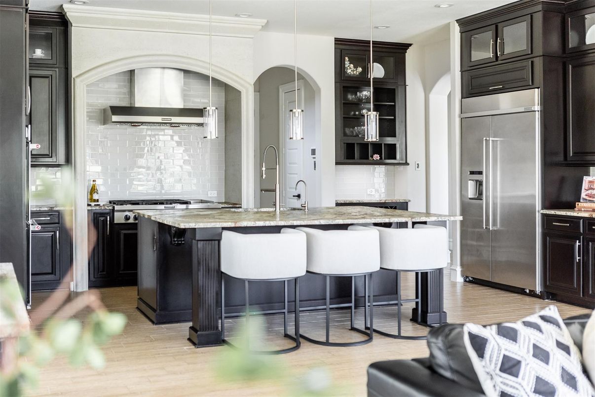 Interior, Kitchen, Pendant Lights, Stainless Steel Appliances, Wood Texture Flooring