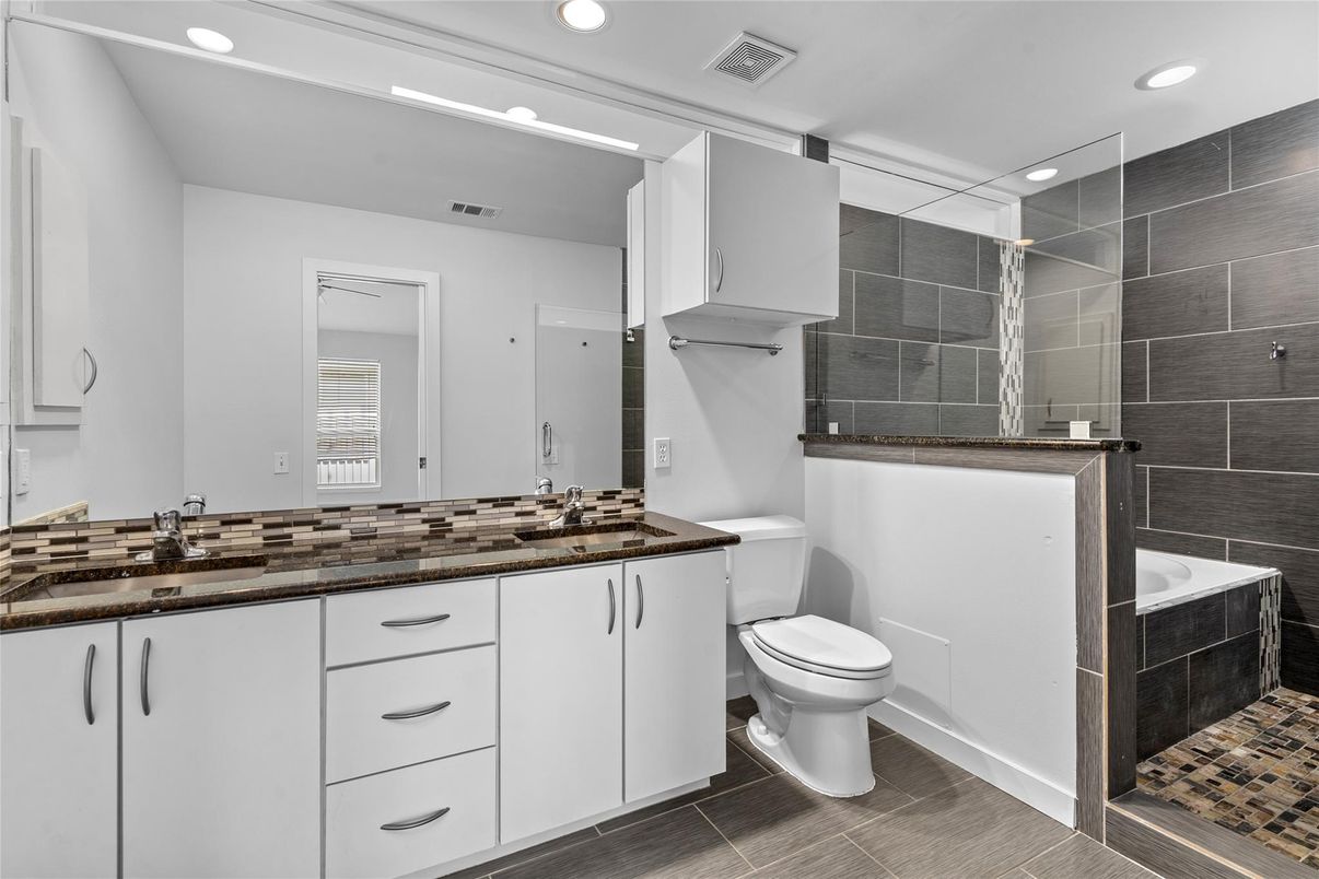 Bathroom, Dual Sink Vanities, Glass Shower, Interior, Recessed Lighting