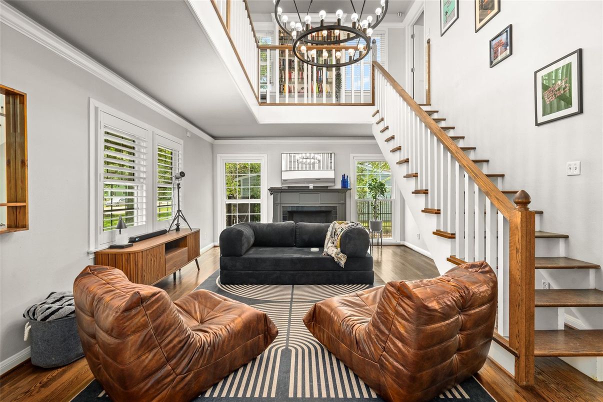 Chandelier, Fireplace, Interior, Living room, Wood Texture Flooring
