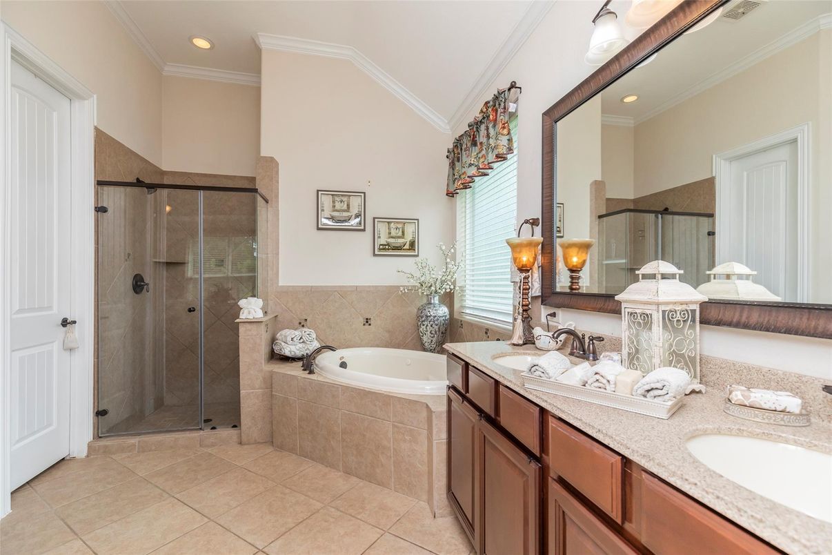 Bathroom, Dual Sink Vanities, Glass Shower, Interior, Recessed Lighting