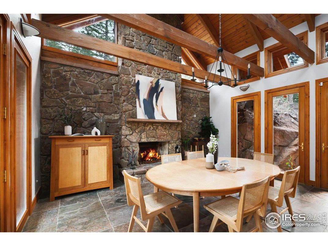 Dining room, Fireplace, Interior, Stone Walls, Wooden Beams, Wooden Ceilings