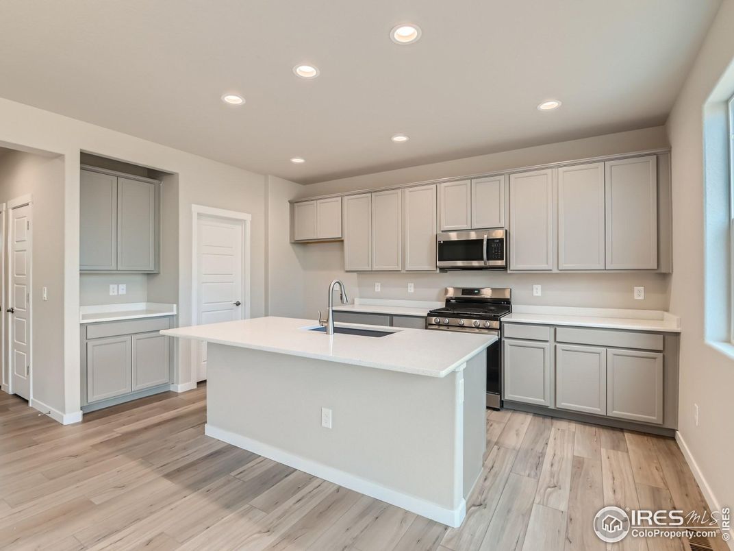 Interior, Kitchen, Recessed Lighting, Wood Texture Flooring