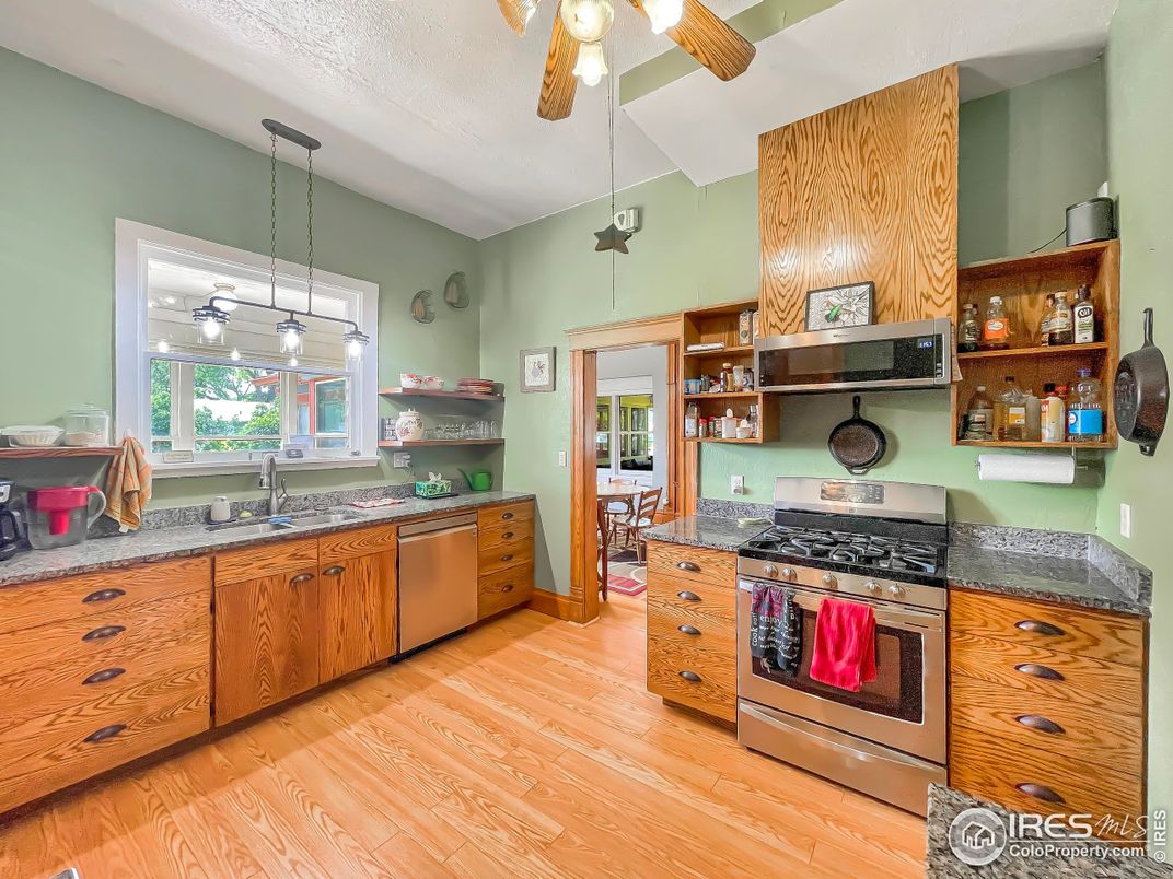 Interior, Kitchen, Pendant Lights, Stainless Steel Appliances, Wood Texture Flooring