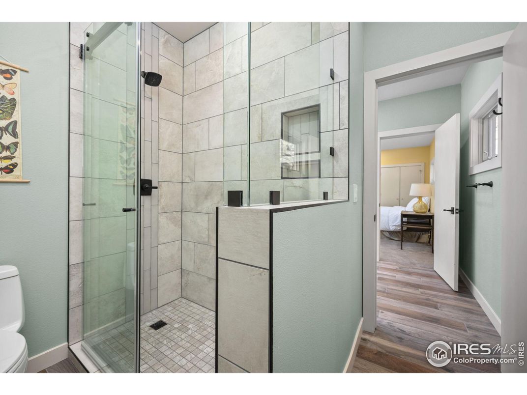 Bathroom, Glass Shower, Interior, Wood Texture Flooring