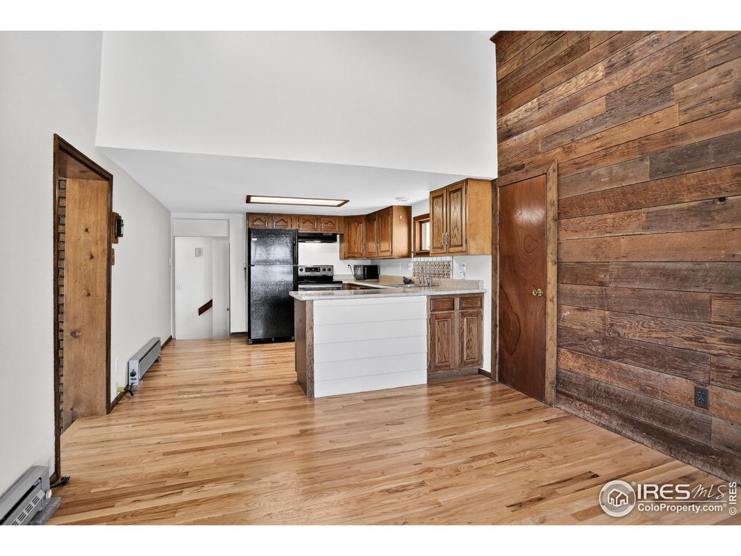 Interior, Kitchen, Stainless Steel Appliances, Wood Texture Flooring, Wooden Walls