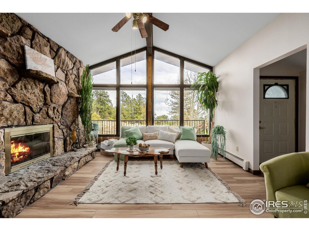 Fireplace, Interior, Living room, Stone Walls, Wood Texture Flooring