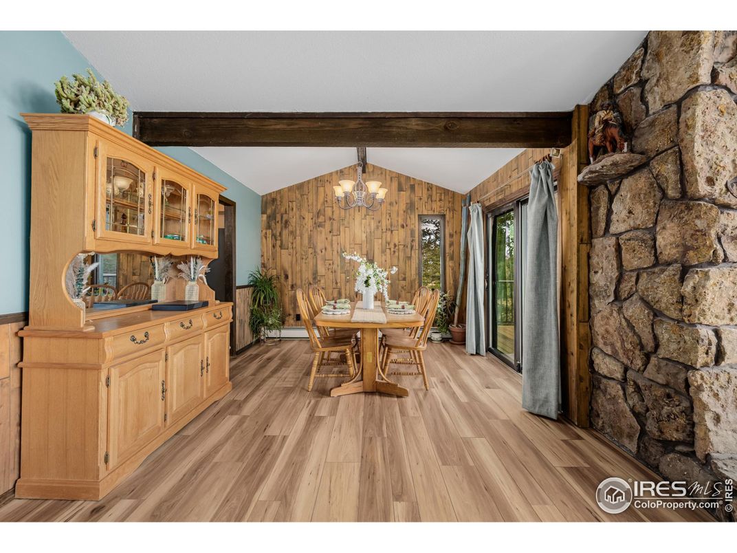 Dining room, Interior, Stone Walls, Wooden Beams, Wood Texture Flooring, Wooden Walls