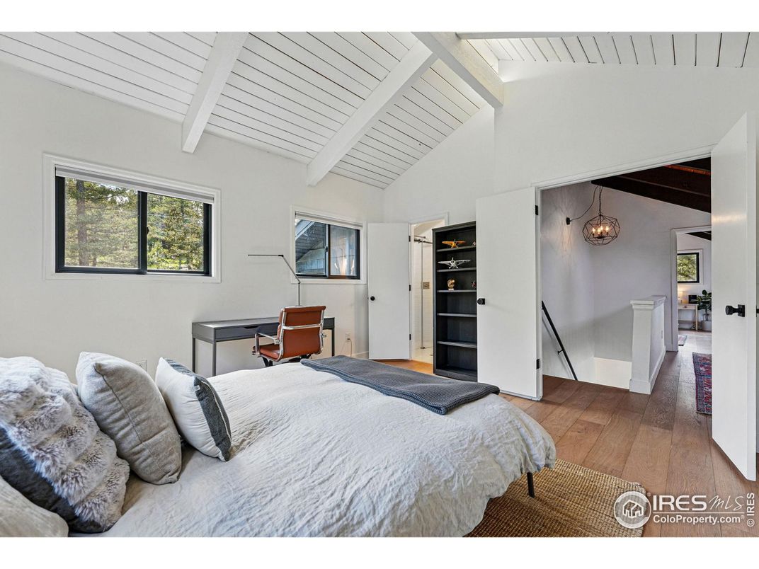 Bedroom, Home Office, Interior, Pendant Lights, Wood Texture Flooring